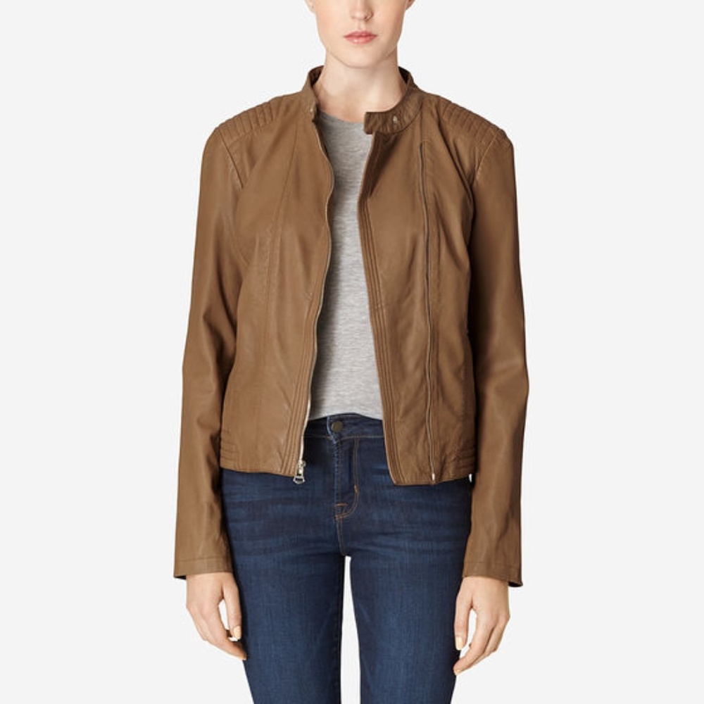 cole haan Asymmetrical Washed Leather Racer Jacket